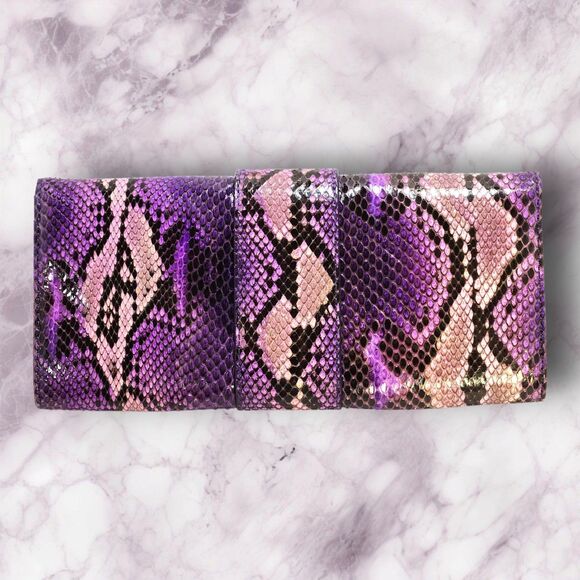 Michael Kors Purple Black Faux Snakeskin Clutch w/ Oversized Buckle Evening Bag - Picture 3 of 9